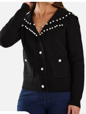 NWOT FDJ pearl embellishment cardigan in black SZ XXL